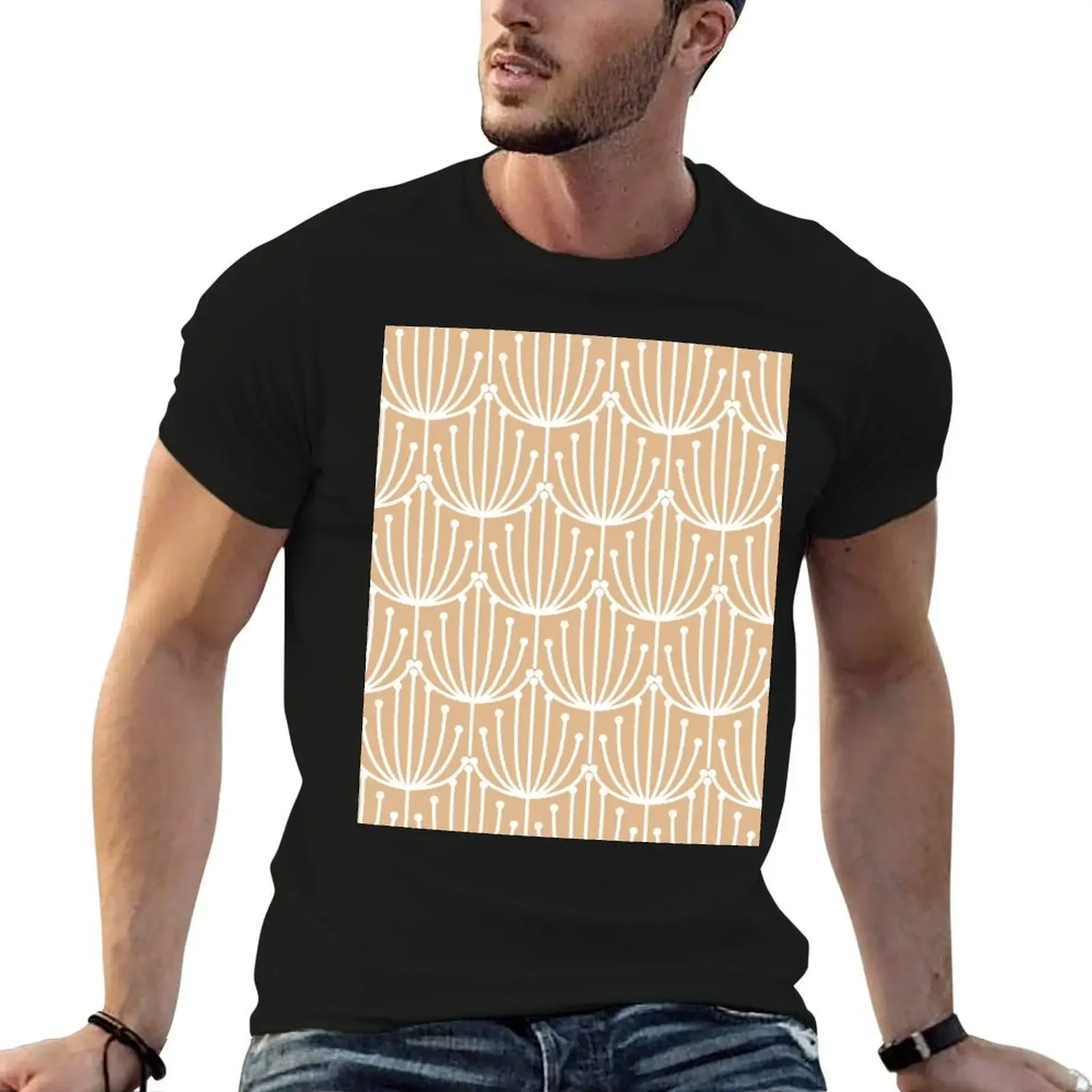 Mid Century Modern, Retro, Floral, Pattern, in peach blush T-Shirt sports fans sweat mens funny t shirts