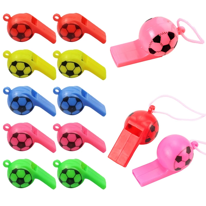 5/10/20 piezas Mini silbato de plástico de fútbol silbatos de colores mezclados al azar con cuerda animadora árbitro deporte apito para fanáticos suministro ZYF