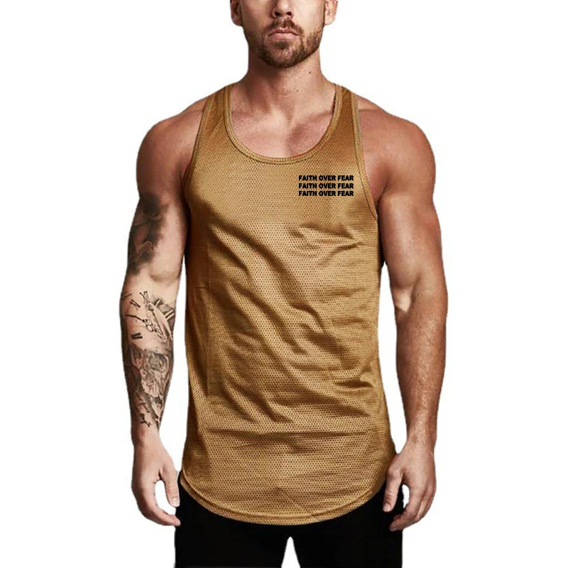 Gym Bodybuilding Tank Tops Mesh Quick Dry Sleeveless Workout Muscle Shirt Mens Fitness Sport Slim Fit Running Vests