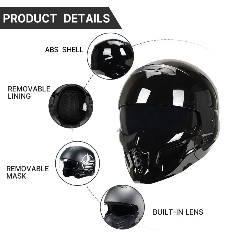 Estilo clássico preto fosco escorpião capacete destacável multi-purpose combinação motocicleta locomotiva capacete de moto masculino