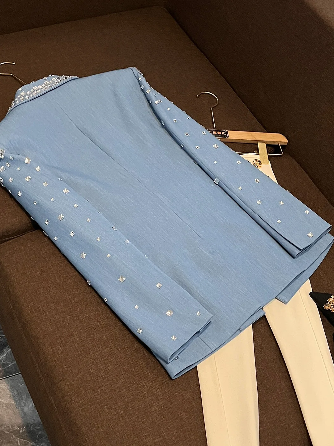 Abito invernale Faionable casual blu slim fit 2025 V-Ne Long Sve Plant motivo floreale chiusura a doppio bottone Z28