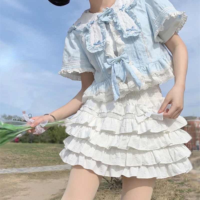 Japanischer Stil kawaii lolita Minirock Frauen Gothic hohe Taille Rüschen Stufen röcke süße girly Sommer Harajuku y2k kurzen Rock