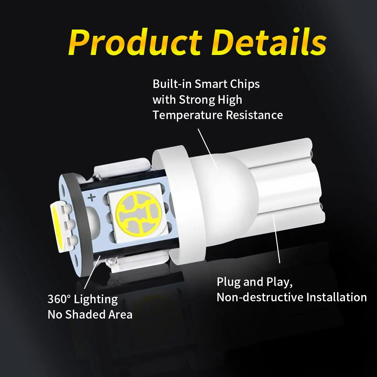All Colors Options Super Bright 5050 LED 5SMD W5W T10 WY5W 192 194 168 Car Bulbs for Automotive Turn Signals Reading Brake Light