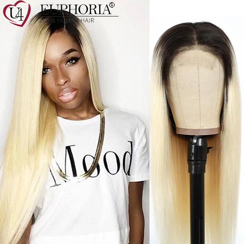 Blonde 613 Straight Lace Closure Wigs 4x4 Burg Lace Wigs Brazilian 9A Remy Human Hair Customize Lace Closure Wigs 150% EUPHORIA