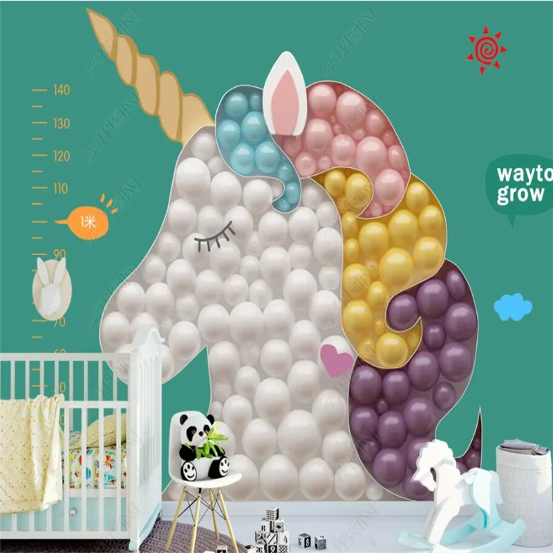 

Custom Size Nordic 3D Cartoon Balloon Unicorn Kids Room Background Wall Mural Kids Room Decor Wall Paper Self-adhesive Wallpaper