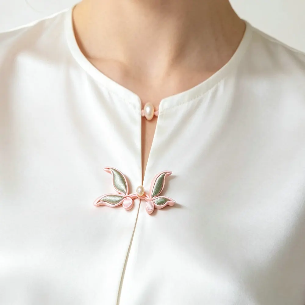 Pink Flower Pankou Buttons – Traditional Chinese Knot Clasps with Delicate Blooms, Perfect for Vintage or Modern Outfits