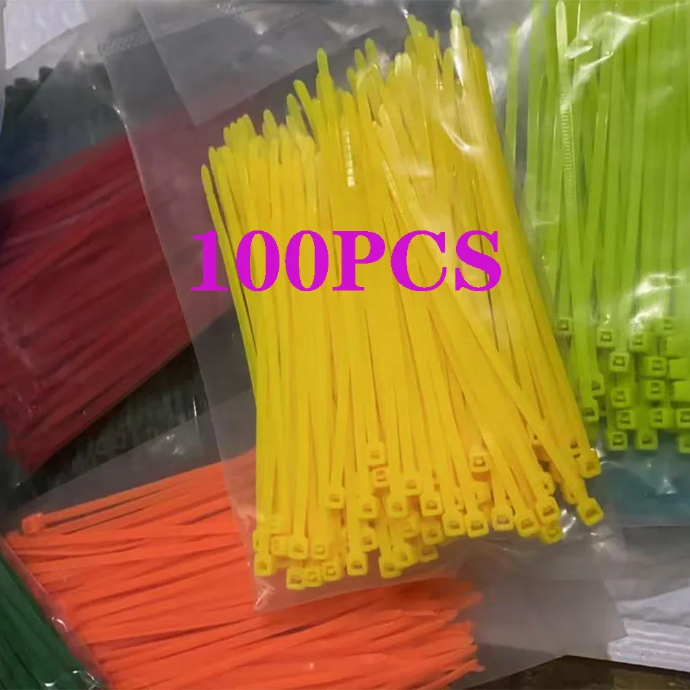 100Pcs Color 4*150 Self-Locking Cable Ties Nylon Wire Zip Blue Red Organiser Fastening Ring Plastic Flange Binding Straps