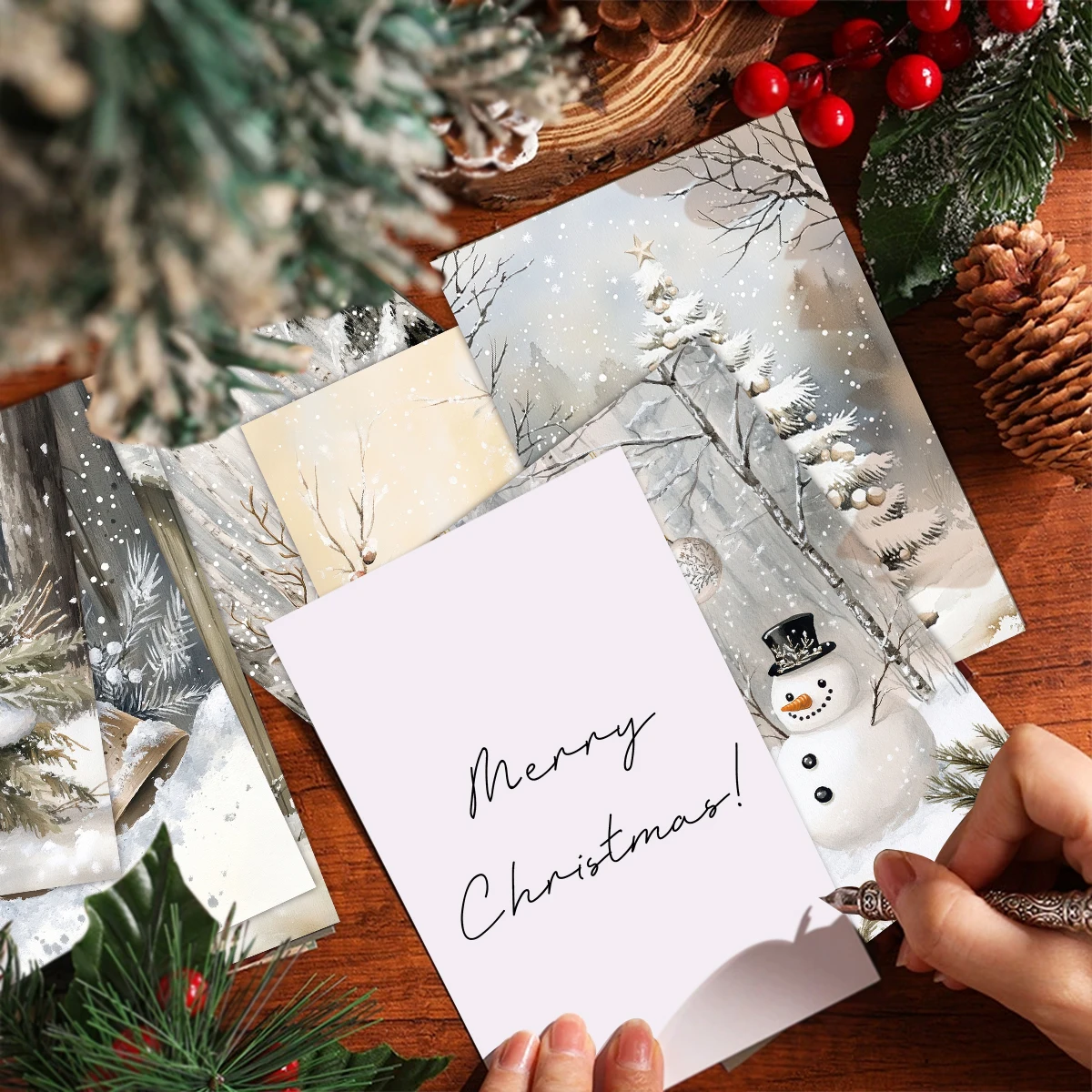 20 Stück Weihnachtskarten mit Aufklebern – klassisches Schneeszene-Design, Urlaubsgrüße, Heimwanddekoration, Party-Hintergrund, DIY-Fotohandwerk – Detail 3