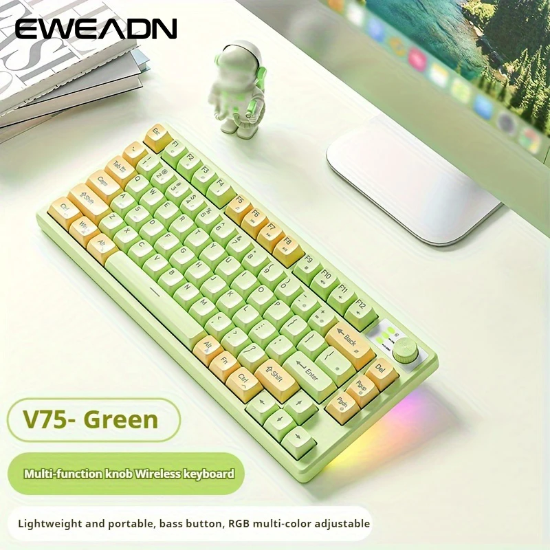 EWEADN 75% Wireless Keyboard, Small Rechargeable Wireless Keyboard, RGB Backlit, Bluetooth 2.4G Mini Cute Creamy Keyboard