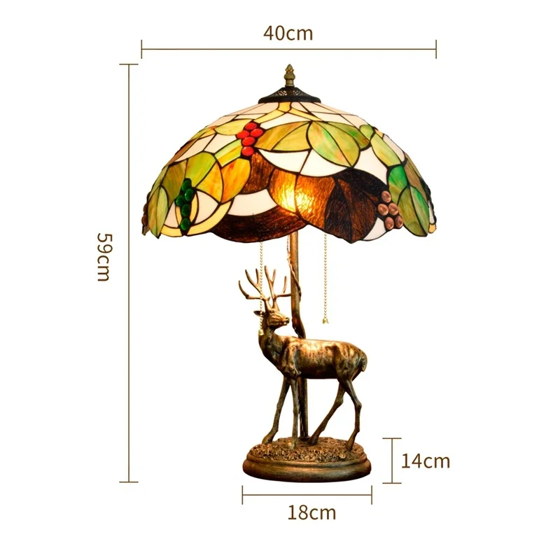 16 Inch American Pastoral Creative Retro Elk Table Lamp Tiffany Stained Glass Living Room Bedroom Bedside Art Gift Lamp