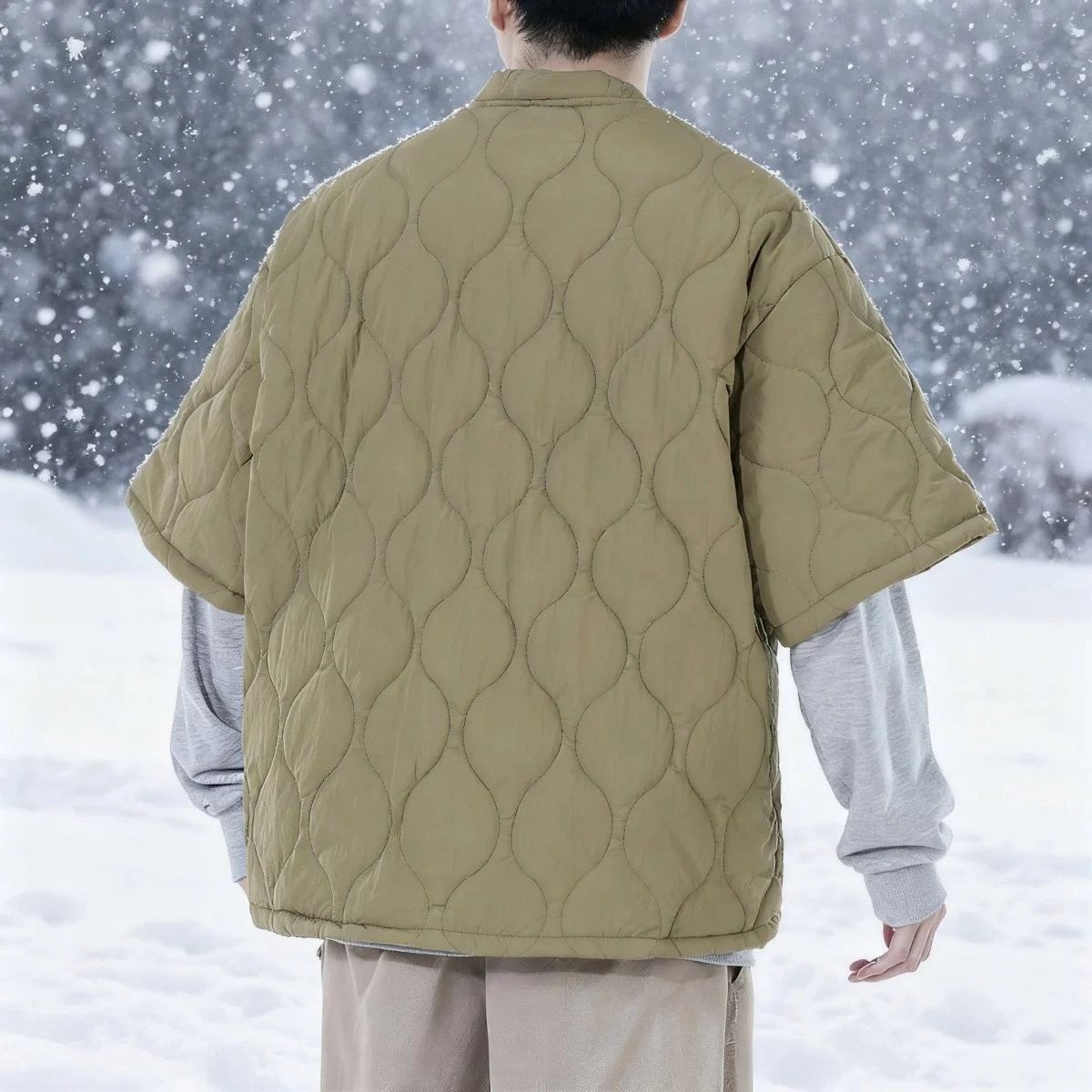 النمط الصيني الجديد ملابس العمل القطن وسادة مبطنة الرجعية الرجال نمط القرع فضفاضة قصيرة الأكمام سترات الشتاء للجنسين المعاطف الدافئة #4