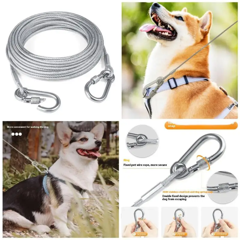 Double-headed Dog Tie Out Cable Leash ,raction Rope With Metal Buckle Steel Wire Anti-rust Training Collar,Outdoor Dogs Strap