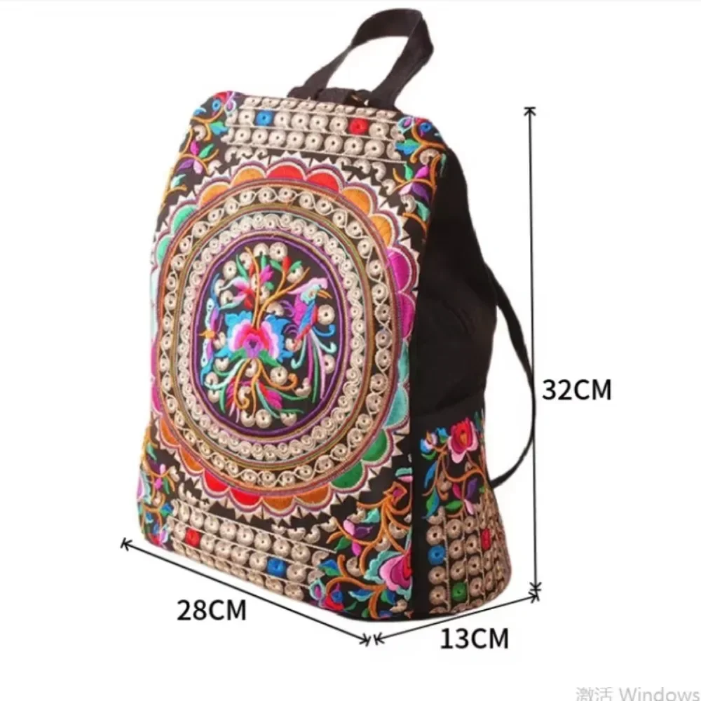 Fashion Vintage Artistic Embroidered Women Canvas Backpacks Handmade Floral Embroidery Rucksack Schoolbag Denim Travel Bags