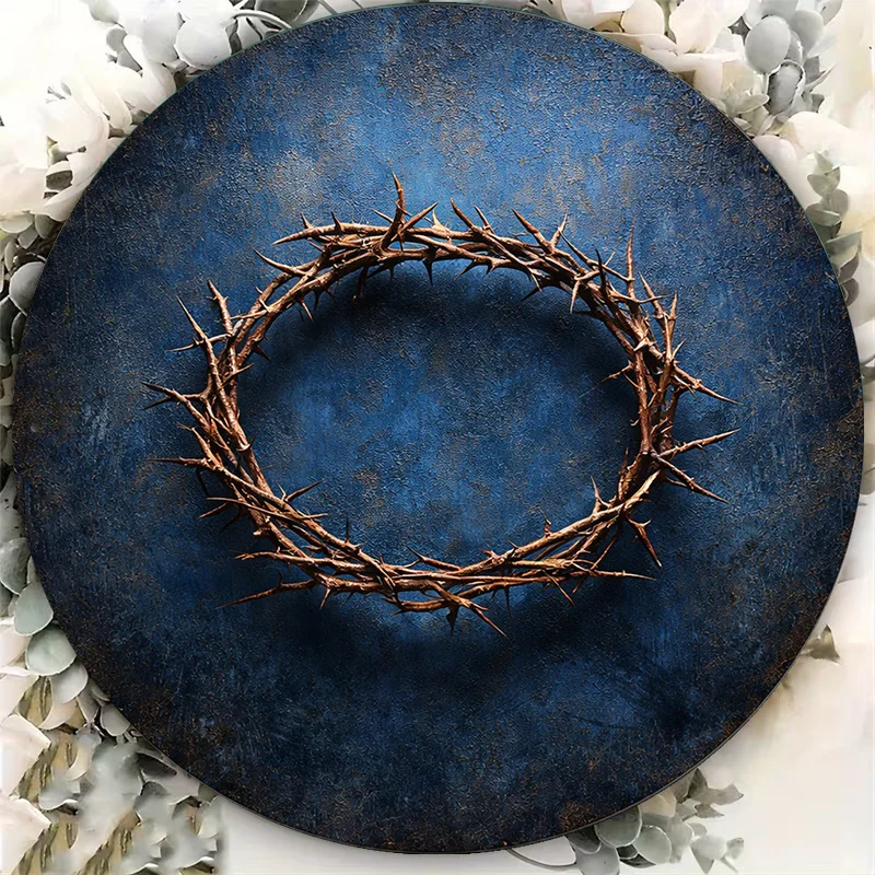 2D Flat Vintage Crown of Thorns Christ Plaque Round Wall Sign Suitable for Good Friday Decor, Church,, Office, Gift