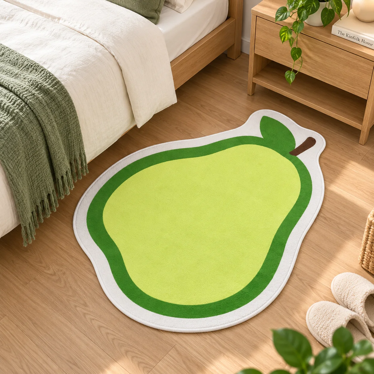 Pear Shaped Rug, Fresh Green Fruit Floor Mat, Playful Irregular Decor for Bedroom, Living Room, Kitchen, Kids Room, Dorm