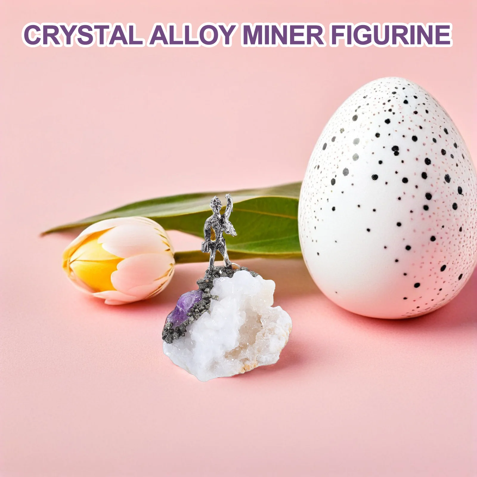 

Natural Crystal Alloy Miner Sculpture Handmade Gemstone Art for Home Office Desk Decor Bookshelf Display Unique Agate Statue