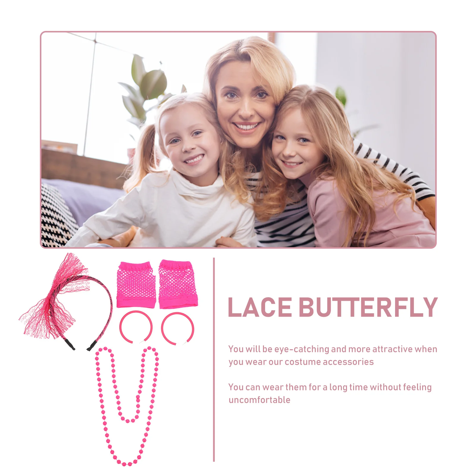 

1Set Neon Party Earrings Lace Bow Headband Necklace Fishnet Gloves Chic Costume Accessory Women Cosplay Party Supplies Dance