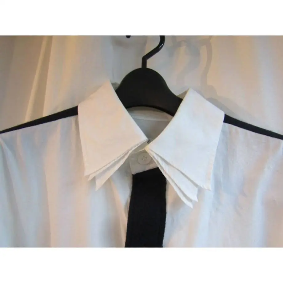 TOP-YAMAMOTO ® simple and casual style white long-sleeved shirt, men's lapel color contrast loose shirt