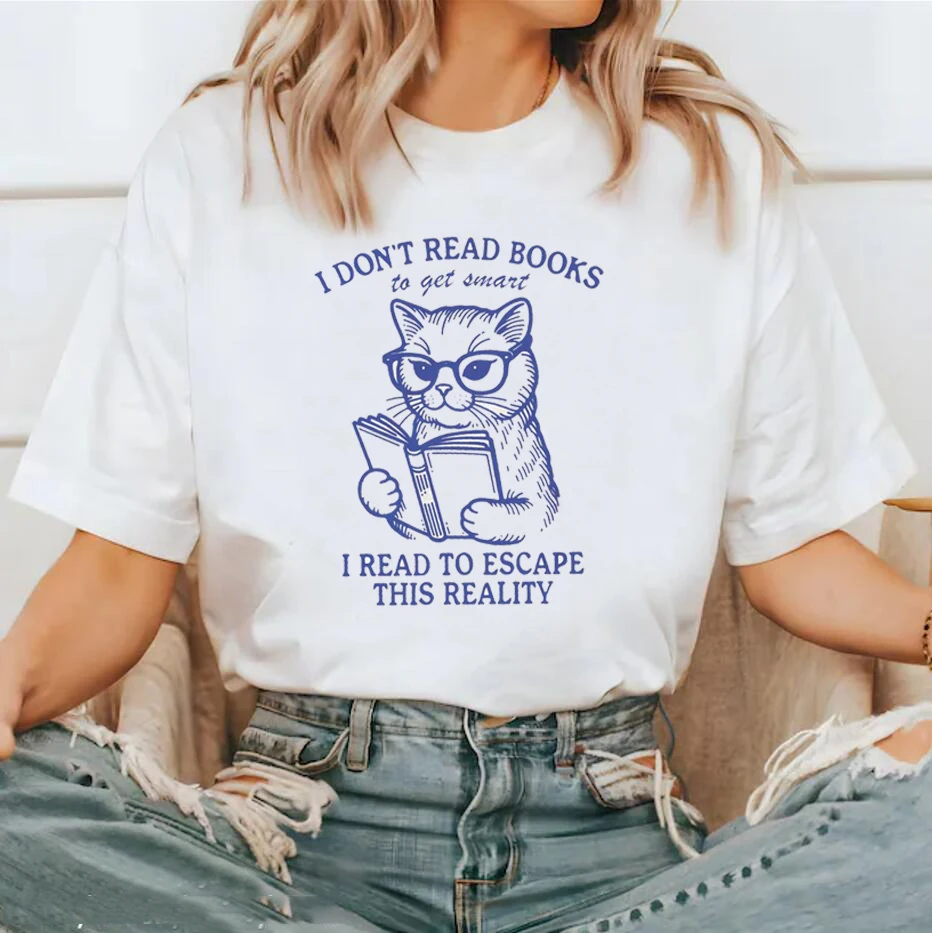 I Don't Read Books To Get Smart Female Graphic Tees Women Summer Oversized Trendy Funny T Shirt Vintage Aesthetic T-Shirts Tops