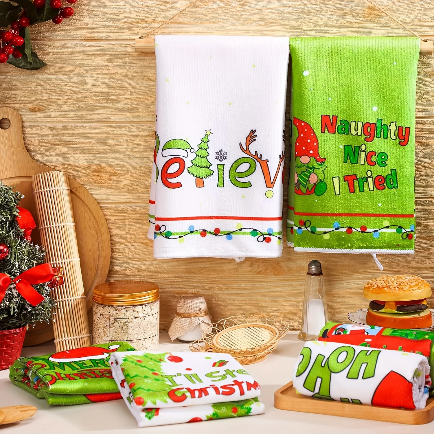 Pack of 6 happy Christmas bathroom hand towels microfiber absorbent towels