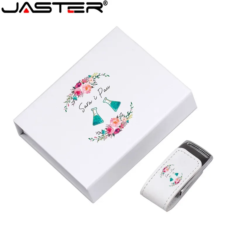 

JASTER White Paper Box + Metal Leather USB Flash Drive Pen Drives Pendrive External Storage Memory Stick 4GB 8GB 16GB 32GB