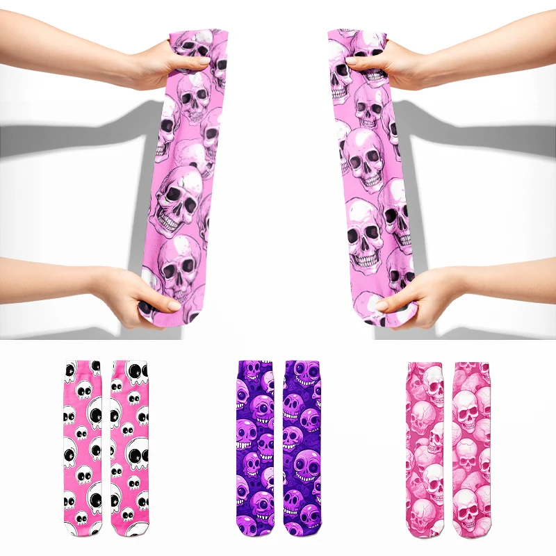 New Hot Pink Selling Skull Long Socks Men Women Harajuku Fashion Comfortable Socks Halloween Cosplay Happy Couple Socks Gift