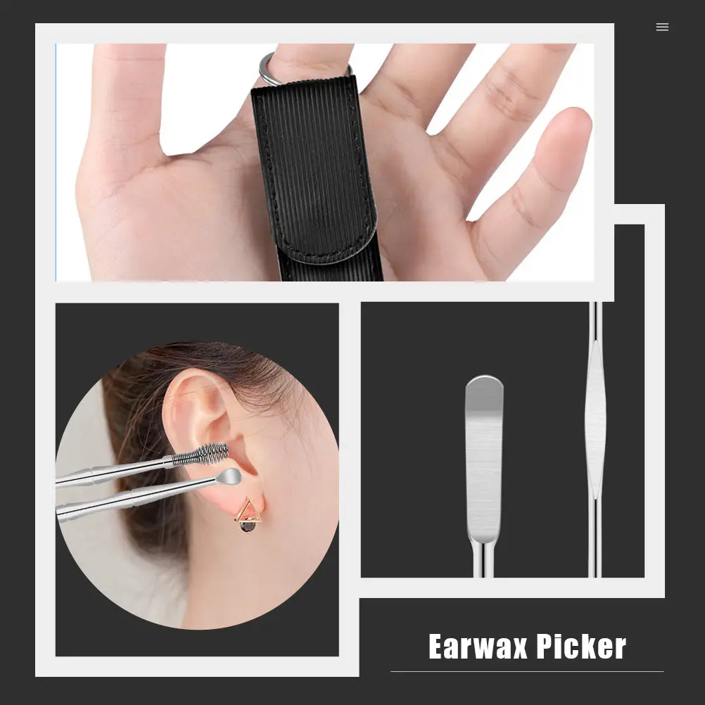 2Sets Stainless Steel Ear Cleaning Spoons Double Head Massage Spiral Spoon Head Earwax Removal Tool Portable Ear Wax Cleaner