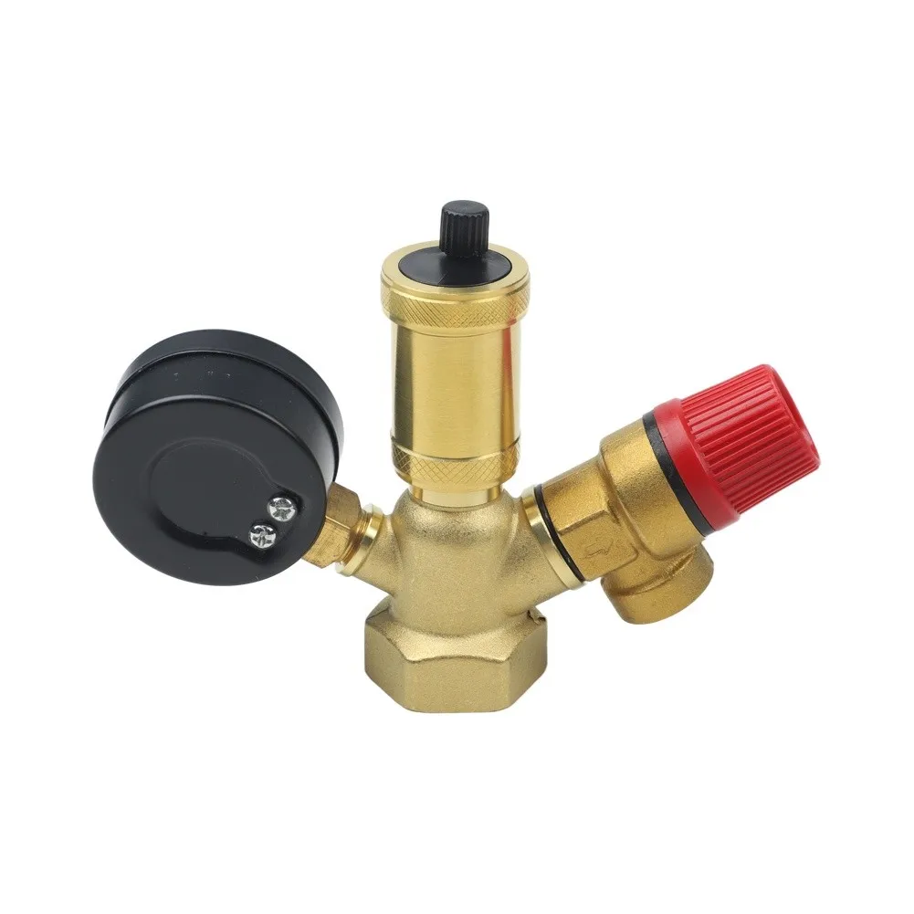 Brass 1 Inch 3 Bar Boiler Safety Group Valve With Manometer For Heating System Relief And Fluid Delivery Protection Accessory