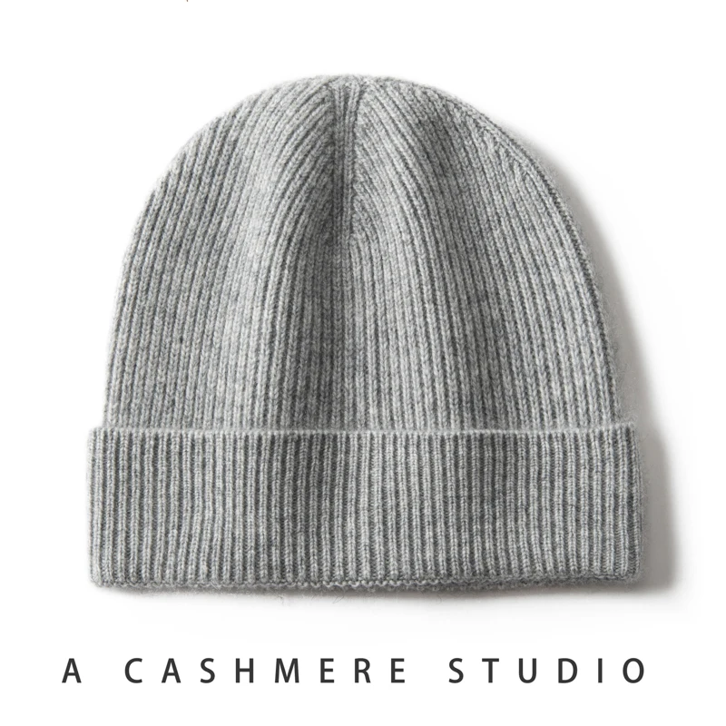 MERRILAMB Cappello in cashmere naturale per uomo Inverno Morbido caldo Outdoor Casual Berretto lavorato a maglia Cappello Autunno Berretti a costine in tinta unita