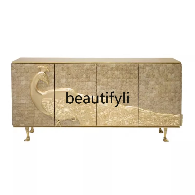 

Neoclassical art decorative cabinet French entrance door shell porch cabinet European American carved peacock display cabinet