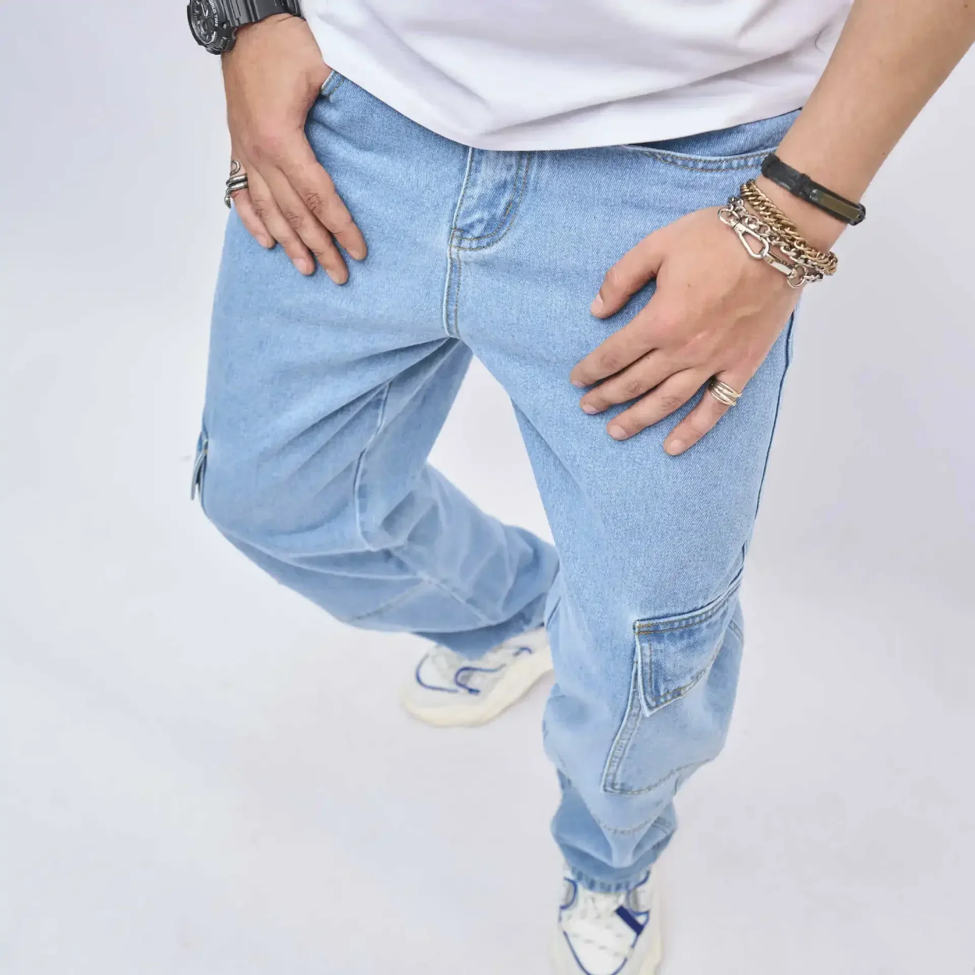Denim Straight Ankle Length Pants Men Jean Washed Zipper Fly Jeans Loose Fit Solid Pockets High Street Vintage Spliced 2025