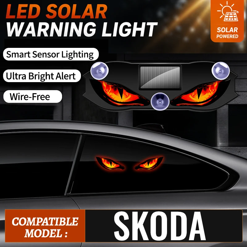 Special For Skoda New Car Devil Eye Solar Vibration Sensor Dynamic LED Light Creative Car Ambient Light USB Rechargeable