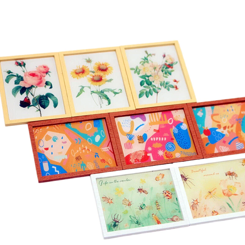 3 pièces/ensemble maison de poupée Mini Style moderne Illustration abstraite murale bricolage Mini meubles modèle ensemble jouet salon scène accessoires