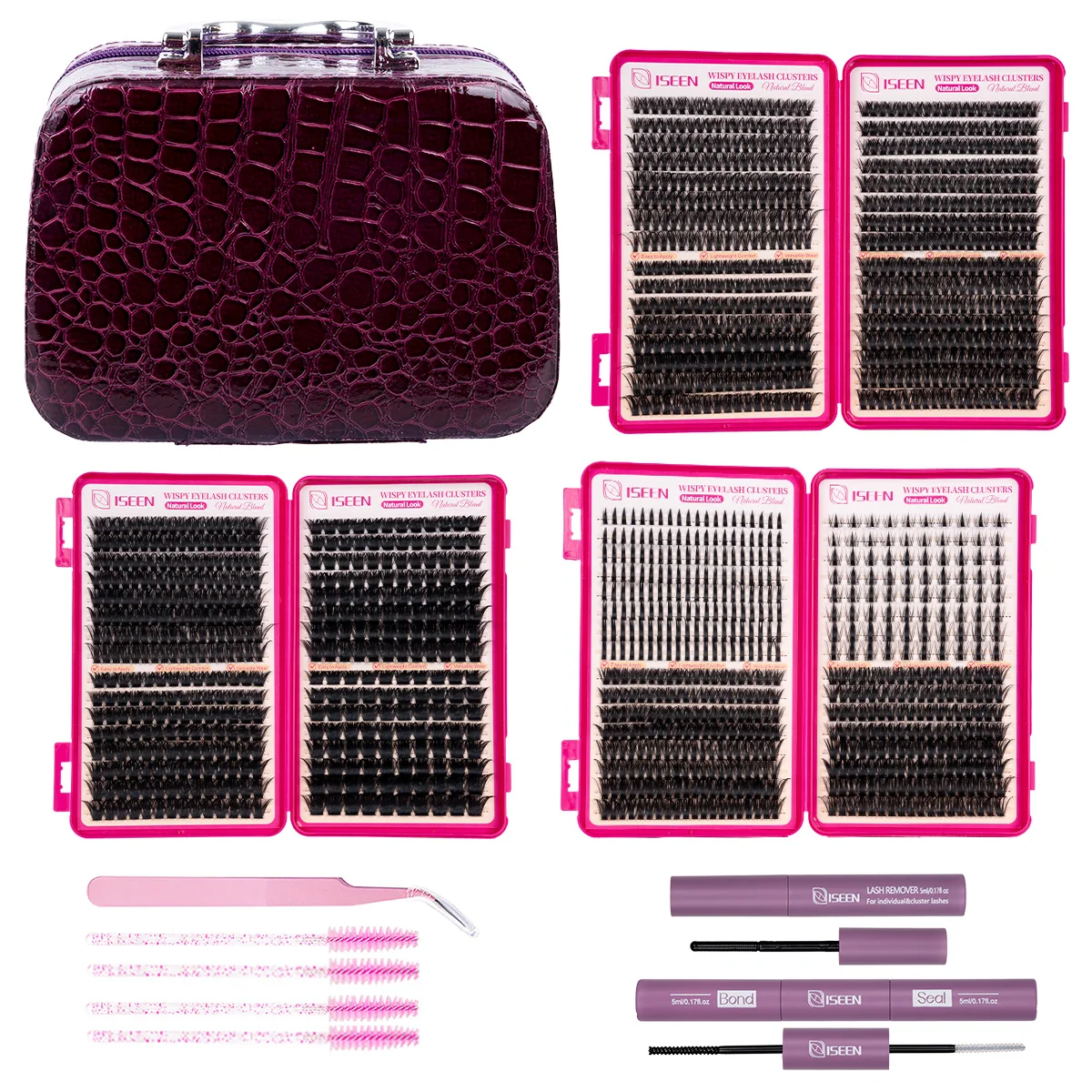 DIY Individual Eyelash Extension Kit Thick Volume Lash Clusters Dramatic Lashes with Bond and Seal Tweezers Halloween Gift Party