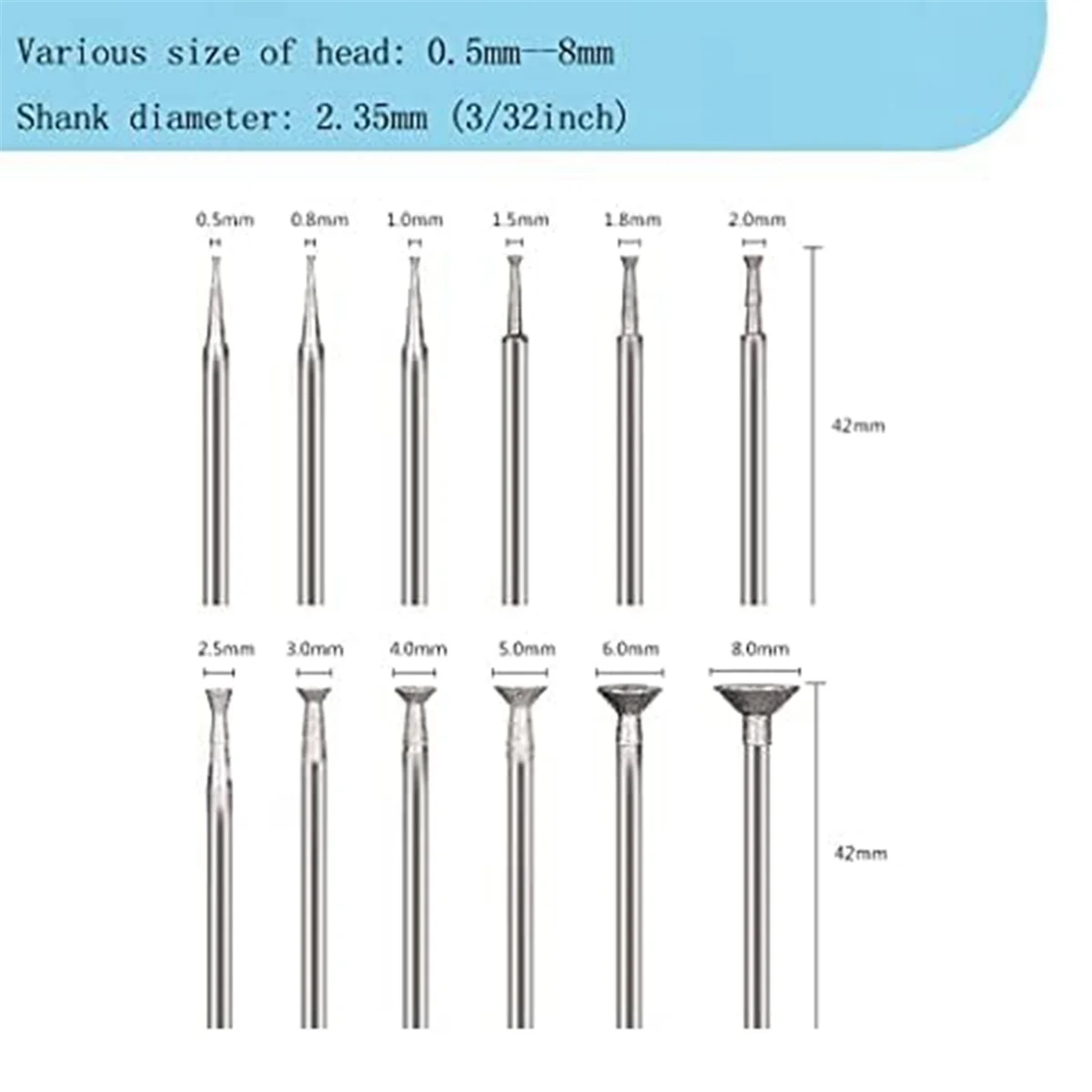 Fresa diamantata a forma di ciotola adatta per utensile rotante include Dremel con gambo da 2.35mm (confezione da 12)