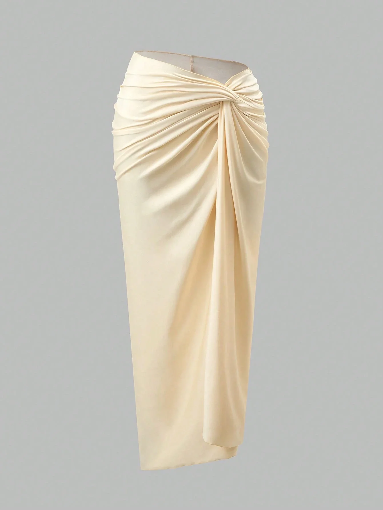 

Cream Wrap Skirt Cover-Up For Women, Elegant Beachwear With Draped Knot Detail, Versatile For Vacation, Cruise, Festival