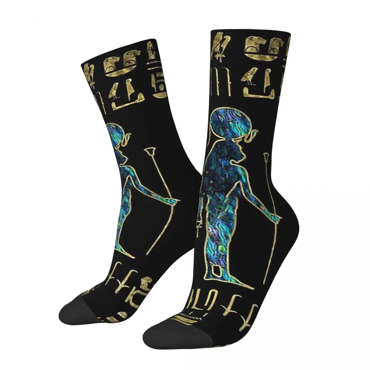 Sock For Men Ornament Gold And Abalone Egyptian Mythology Ancient Egypt Breathable Pattern Printed Crew Sock Seamless Gift