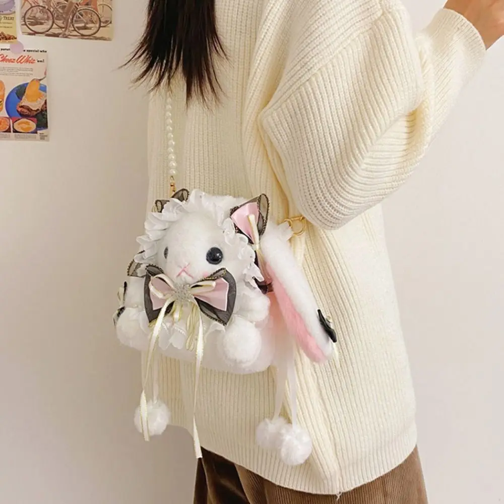 

Stuffed Animals Lolita Rabbit Shoulder Bags Sweet Soft Plush Rabbit Crossbody Bag Pearl Chain Small Lop Ear Rabbit Bags Cosplay