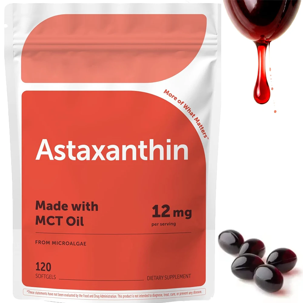 Astaxanthin 12mg High Potency Antioxidant Support for Skin & Immune Health - Premium Microalgae Grown Astaxanthin Supplement