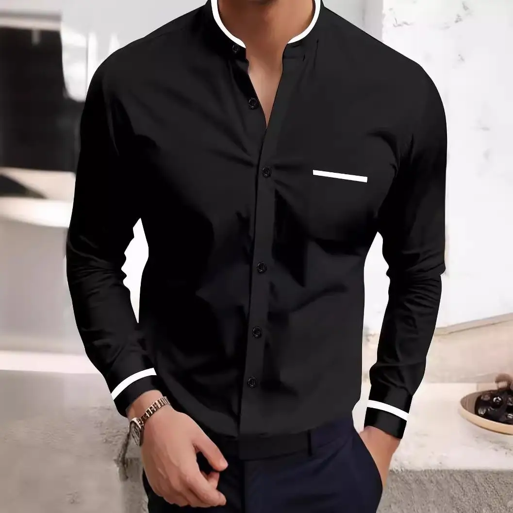 롱 슬리브 남성 셔츠, 케이트 스플라이싱 디자인, 순면 통기성, 젊은 감각의 캐주얼 버튼업