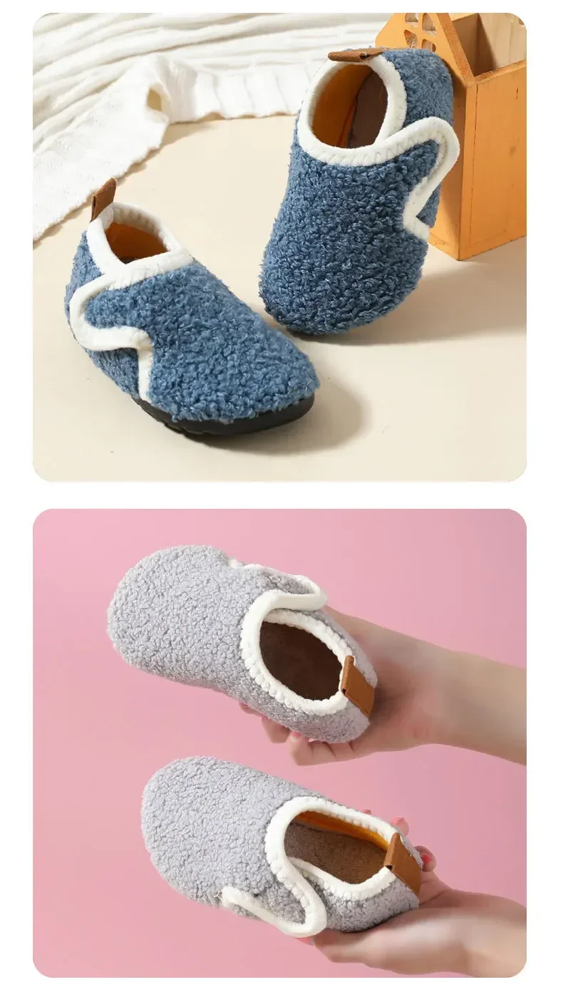 Kinder-Baumwollpantoffeln Einfarbige Warme Winter-Hausschuhe für Jungen und Mädchen Plüsch-Bodenschuhe Indoor Weiche Sohle Rutschfeste Baumwollschuhe – Detail 8
