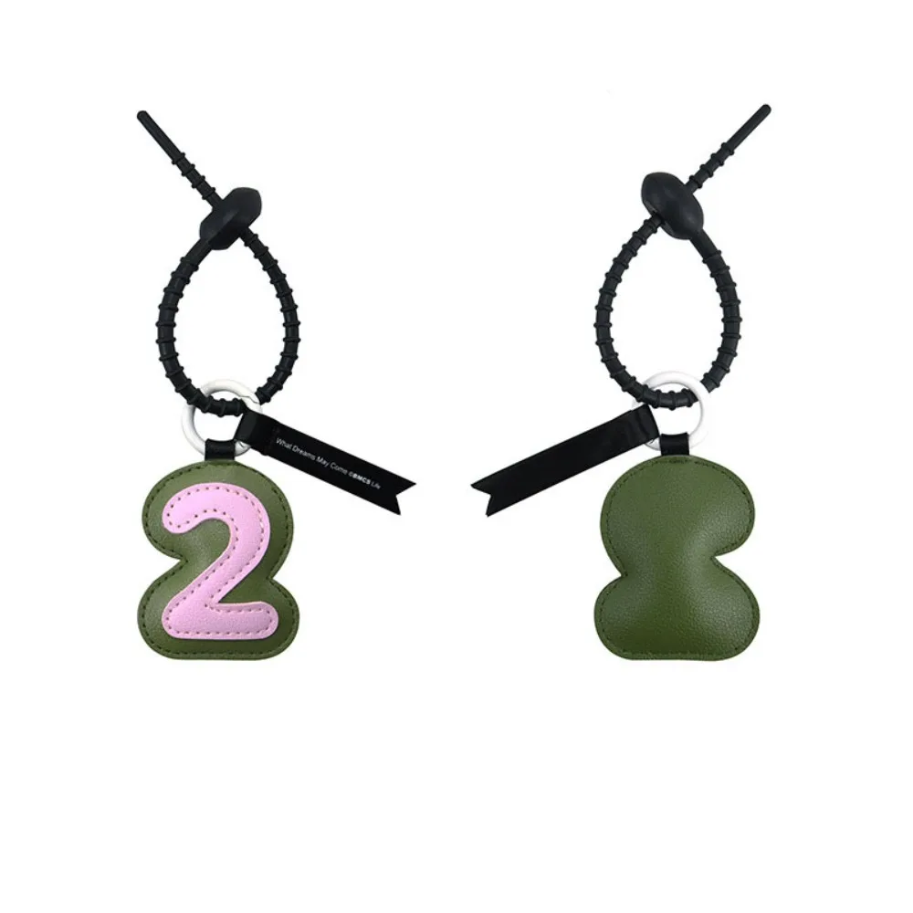 

Bag Charm Number PU Leather Keychain Hand-sewn Anti-lost Lucky Number Car Key Chain Bag Decoration Girl Heart Leather Key Ring
