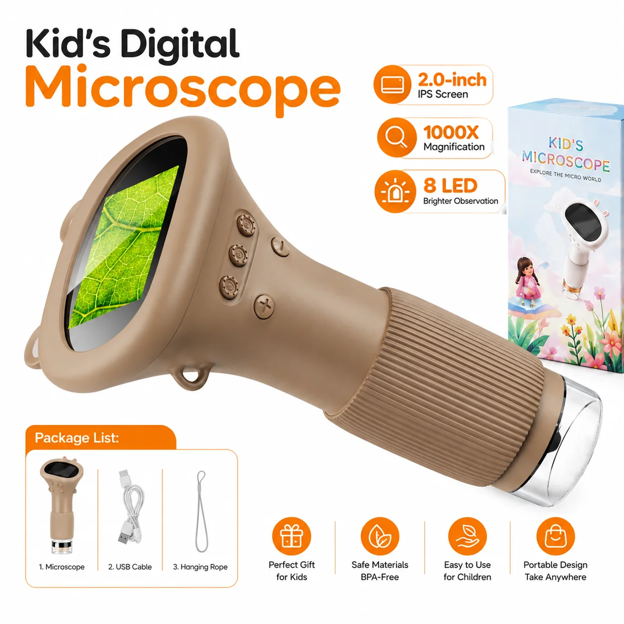 Kids Microscope 1000X Magnifier Microscope 200 Megapixels With 8 LED Photo Video Educational Toys Science Gifts For Kids