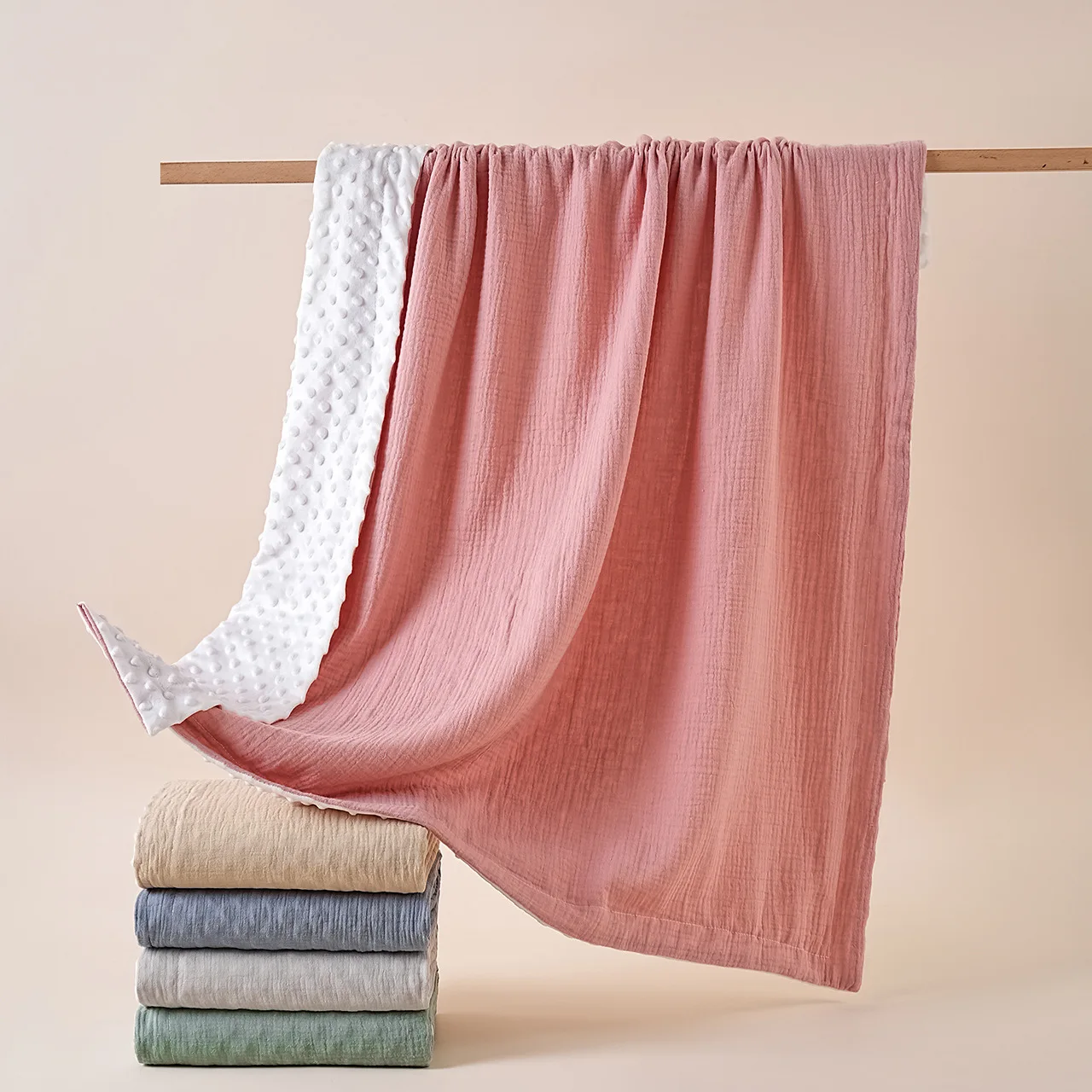 110X110cm Newborn Soothing Blanket Double-Layer Pure Cotton Yarn And Bean Velvet for Summer Air-Conditioned Room Baby Bedding