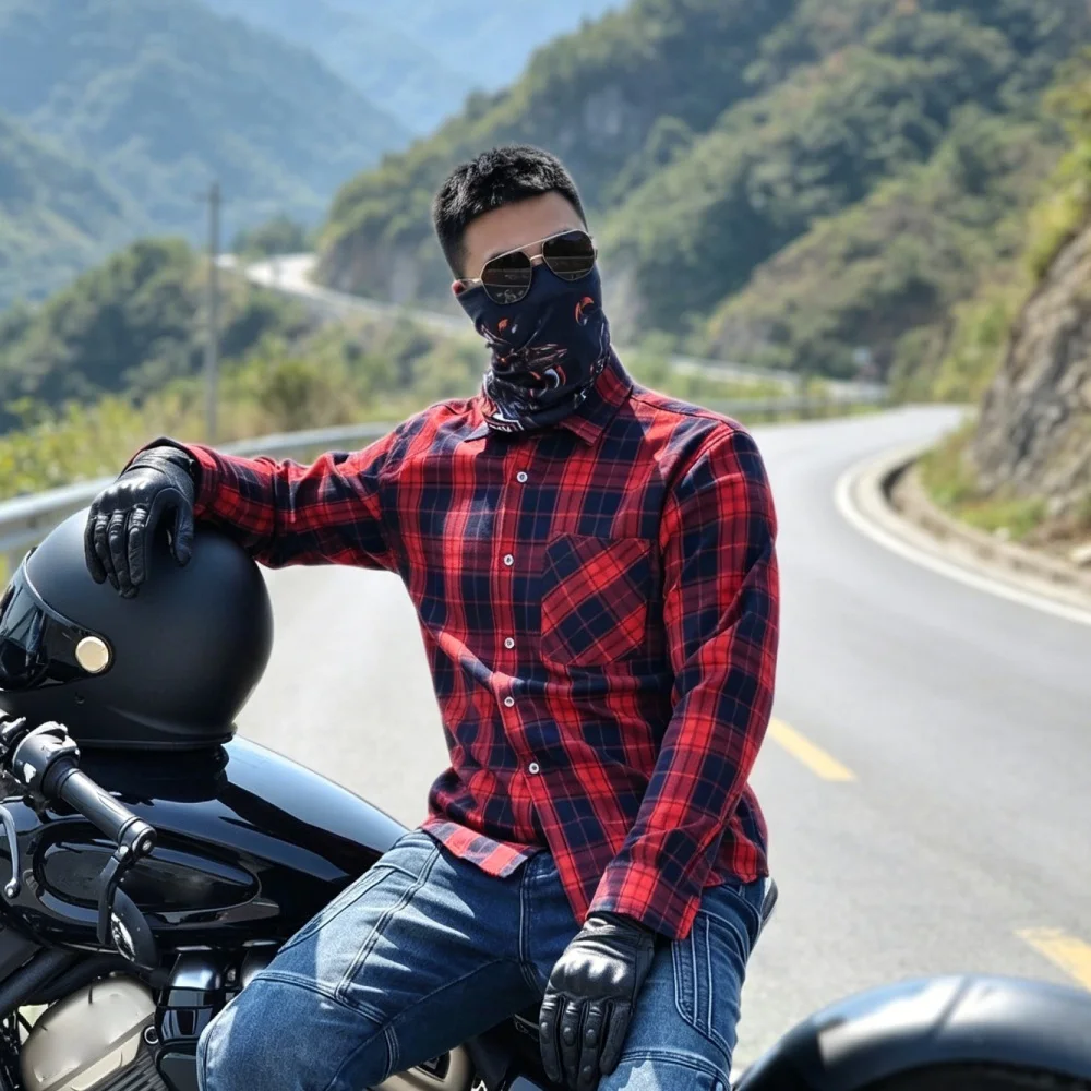 

WOSAWE Winter Motorcycle Jacket Men Casual Retro Autumn Warm Motorcycle Checkered Shirt Moto Riding Suit CE Protective Gear