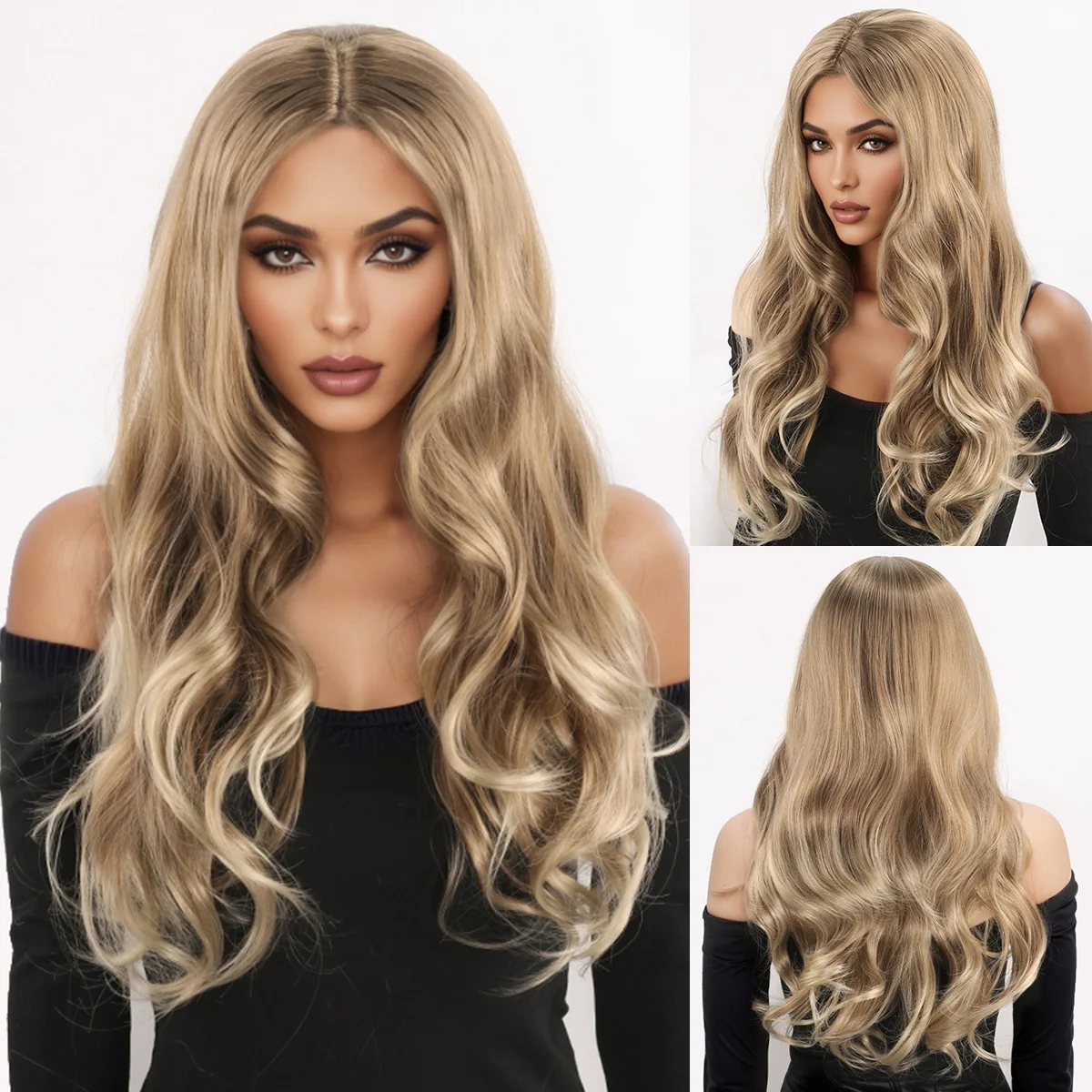 

European and American new women's wigs, medium and long curly hair, big wave wigs, high temperature silk full headgear