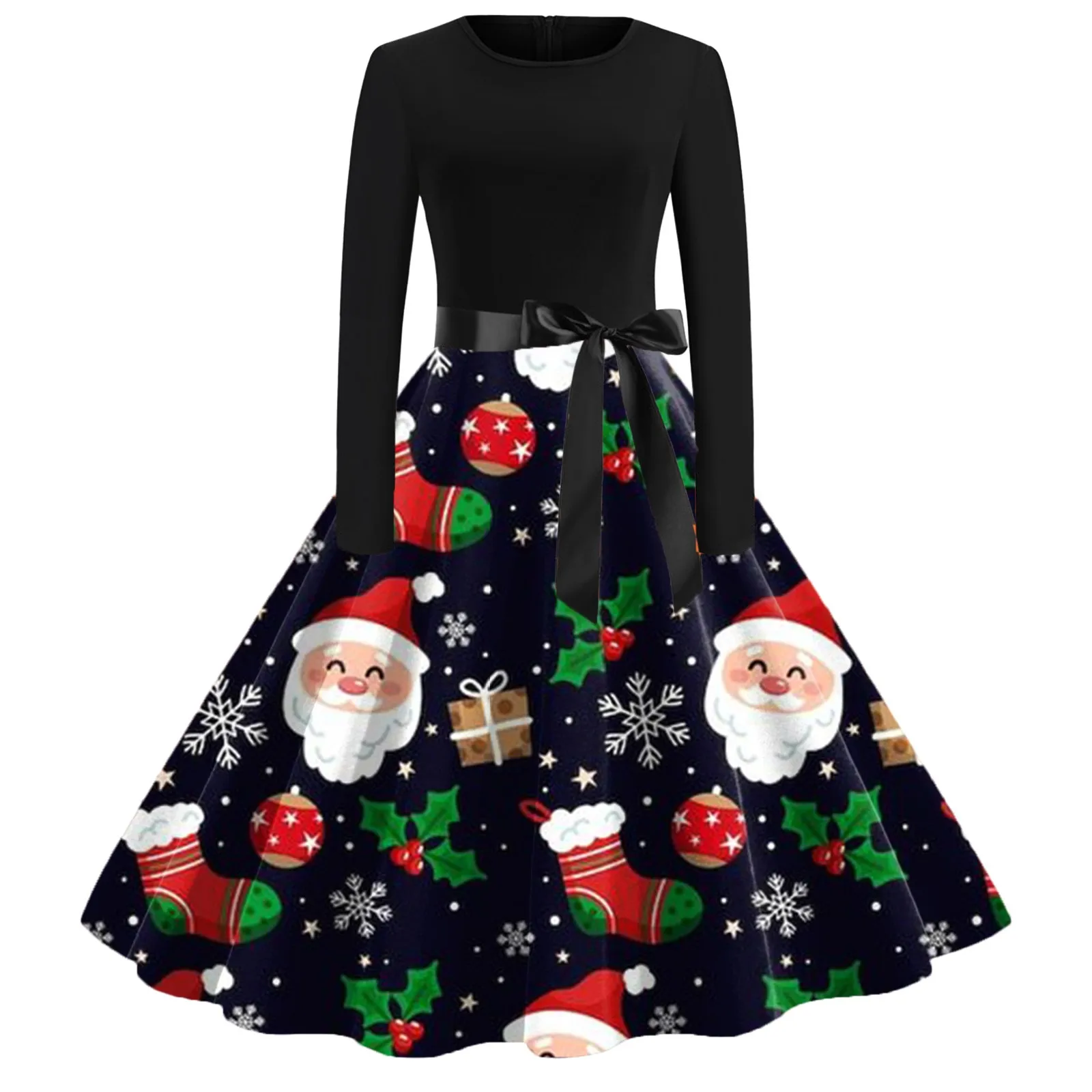 Christmas Print Cosplay Costume Womens Dress Long Sleeve Princess Dress Festival Dress Up New Year Evening Party Vintage Robe