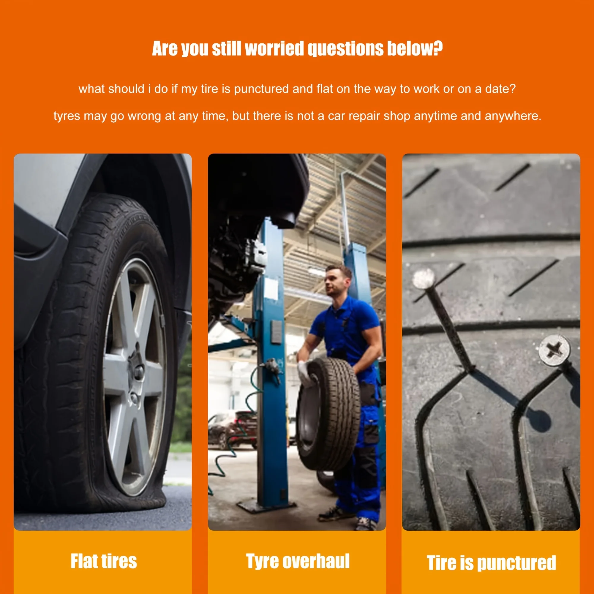 Multi functional 10 piece emergency tire repair kit quick DIY perforation repair for cars bicycles and scooters Automotive parts