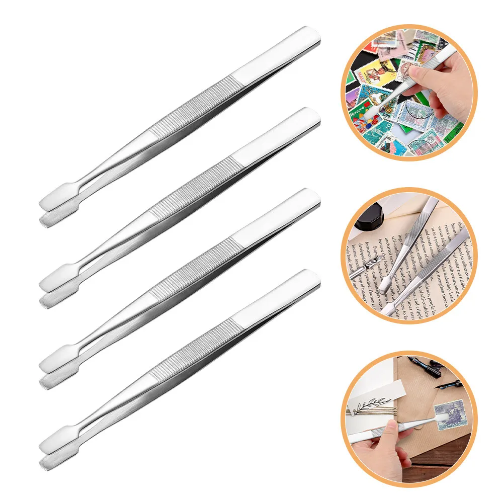 4Pcs Stainless Steel Stamp Tweezers Precision Tip Set for Collecting Craft Electronic Crafting Lab Work