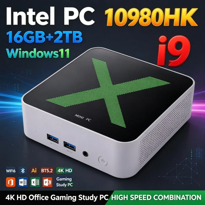 Intel I9 10980HK Mini PC Host Windows 11 16GB RAM 1TB/2TB SSD WiFi6 BT5.2 Portable Mini Desktop For Business Study Gaming Home